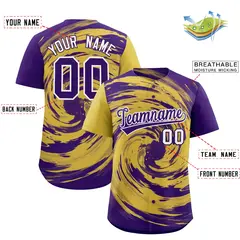 Old Gold Purple Swirl Graffiti Baseball Jersey 2