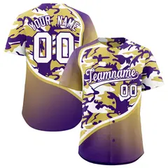 Old Gold Purple White Camo Gradient Fashion Baseball Jersey 1