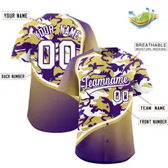 Old Gold Purple White Camo Gradient Fashion Baseball Jersey 2