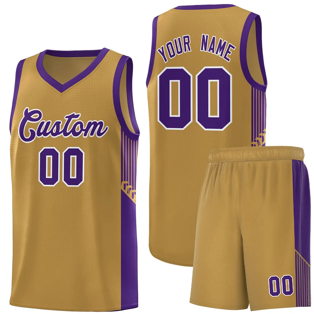 Old Gold Purple-White Side Stripe Fashion Basketball Jersey