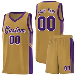Old Gold Purple-White Side Stripe Fashion Basketball Jersey