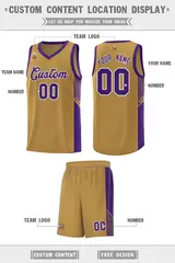 Old Gold Purple-White Side Stripe Fashion Basketball Jersey 2