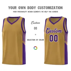 Old Gold Purple-White Side Stripe Fashion Basketball Jersey 3
