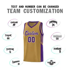 Old Gold Purple-White Side Stripe Fashion Basketball Jersey 4