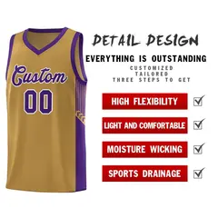 Old Gold Purple-White Side Stripe Fashion Basketball Jersey 5