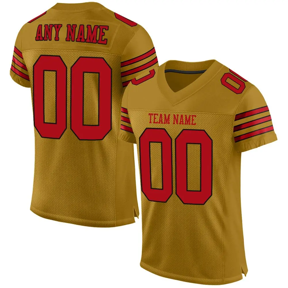 Old Gold Red-Black Mesh Football Jersey