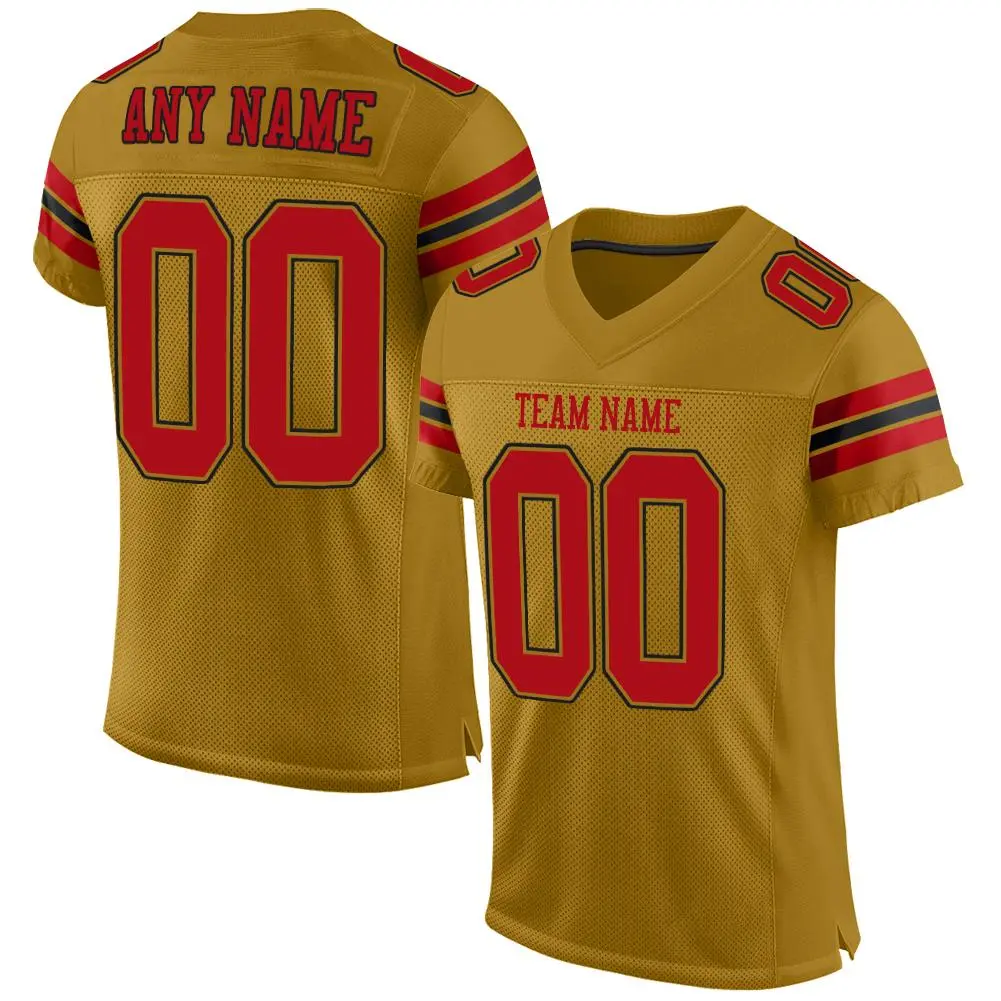 Old Gold Red-Black Mesh Football Jersey