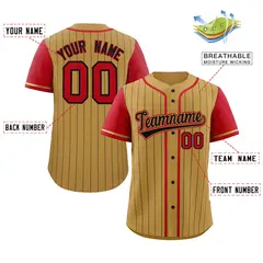 Old Gold Red-Black Stripe Raglan Baseball Jersey 2