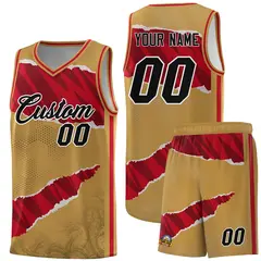 Old Gold Red-Black Tear Graffiti Basketball Jersey