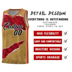 Old Gold Red-Black Tear Graffiti Basketball Jersey 2