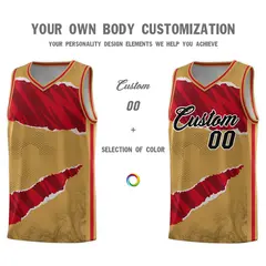 Old Gold Red-Black Tear Graffiti Basketball Jersey 3