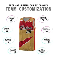 Old Gold Red-Black Tear Graffiti Basketball Jersey 4