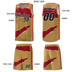 Old Gold Red-Black Tear Graffiti Basketball Jersey 5