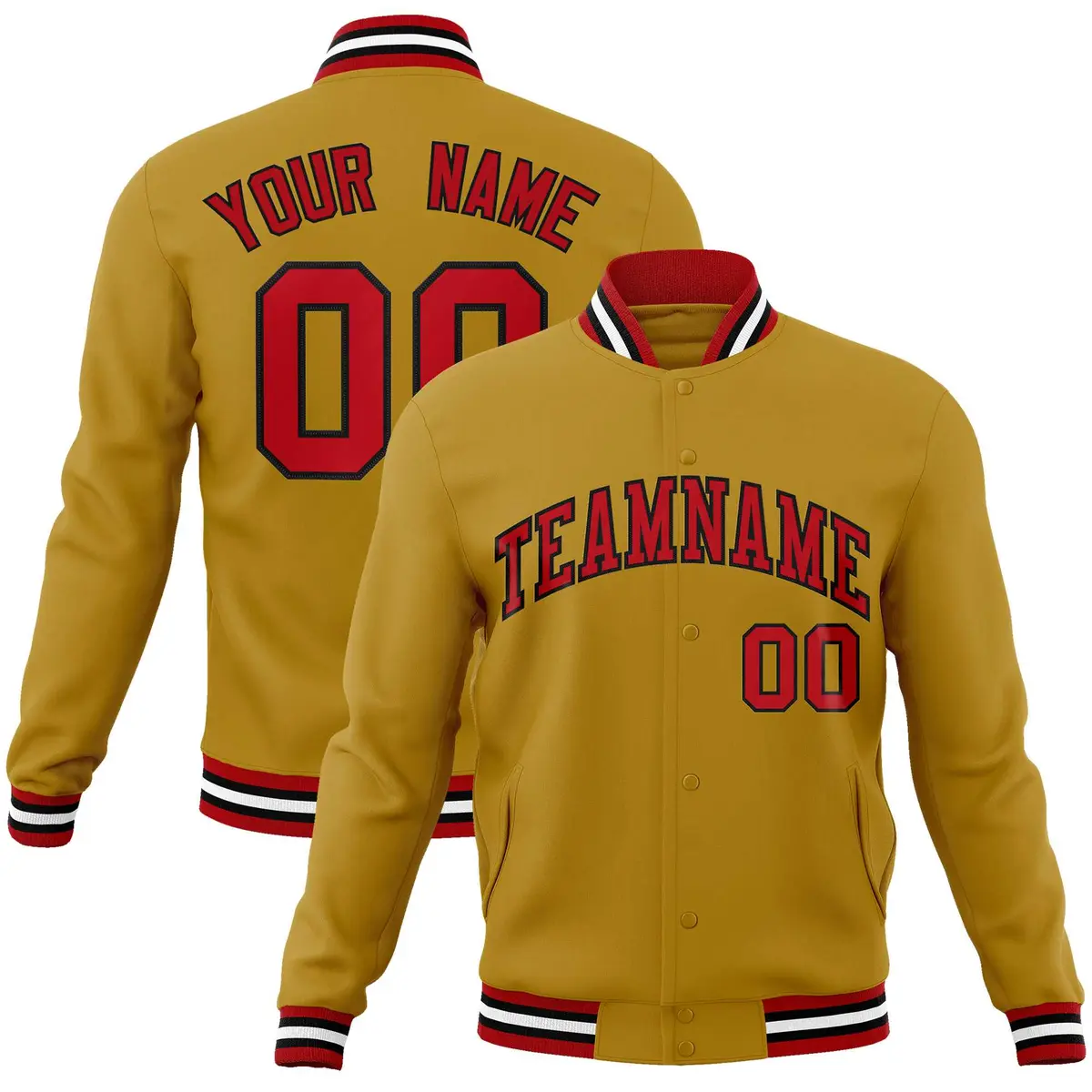 Old Gold Red-Black Varsity Full-Snap Letterman Jacket