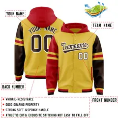 Old Gold Red-Brown Varsity Letterman Three Stripes Raglan Jacket Hoodie 4