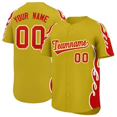 Old Gold Red Flame Outline Side Pattern Baseball Jersey 1