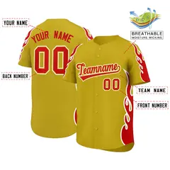 Old Gold Red Flame Outline Side Pattern Baseball Jersey 2