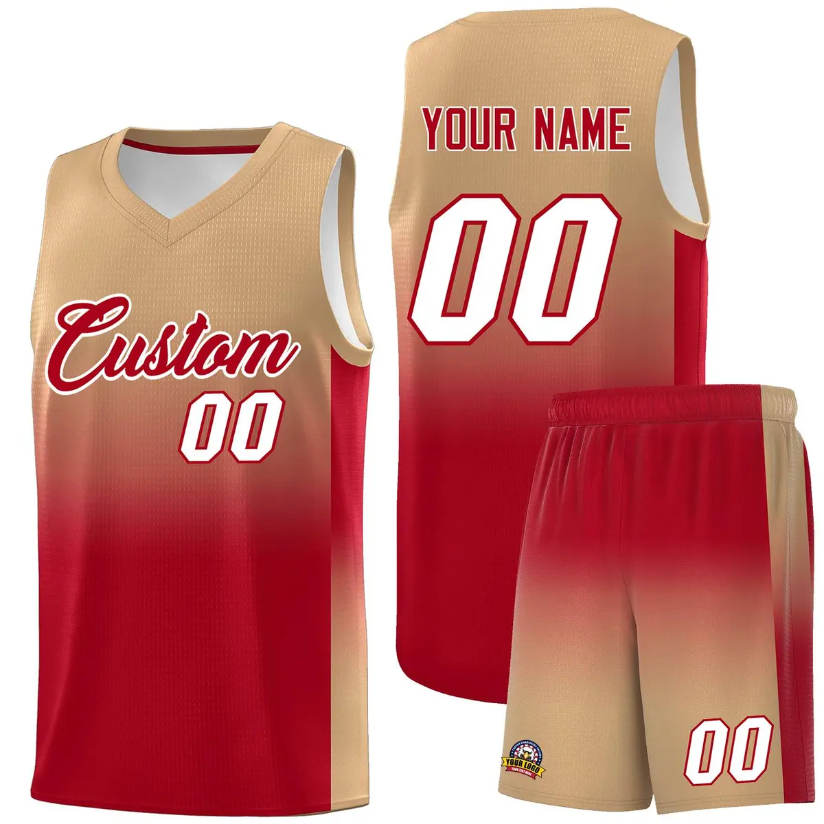 Old Gold Red Gradient Fashion Basketball Jersey