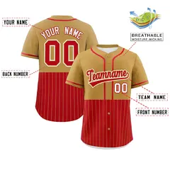 Old Gold Red Half Stripe Authentic Baseball Jersey 2