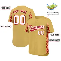 Old Gold Red Leopard Graffiti Side Design Baseball Jersey 2