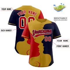 Old Gold Red Navy Couple Silhouettes Valentine's Day Baseball Jersey 3