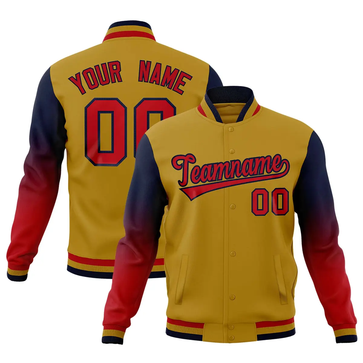 Old Gold Red Navy Gradient Raglan Varsity Letterman Jacket
