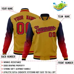 Old Gold Red Navy Gradient Raglan Varsity Letterman Jacket 2