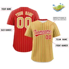 Old Gold Red Pinstripe Two-Tone Authentic Baseball Jersey 2