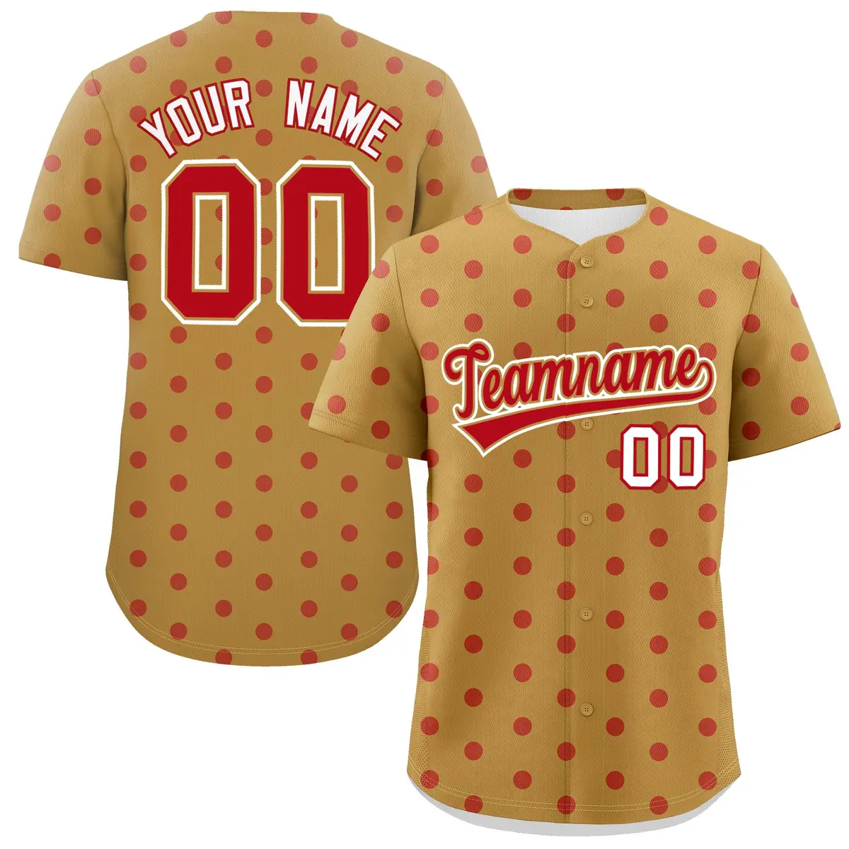 Old Gold Red Polka Dot Graffiti Authentic Baseball Jersey
