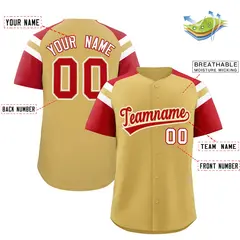 Old Gold Red Raglan Sleeves Contrast Baseball Jersey 2