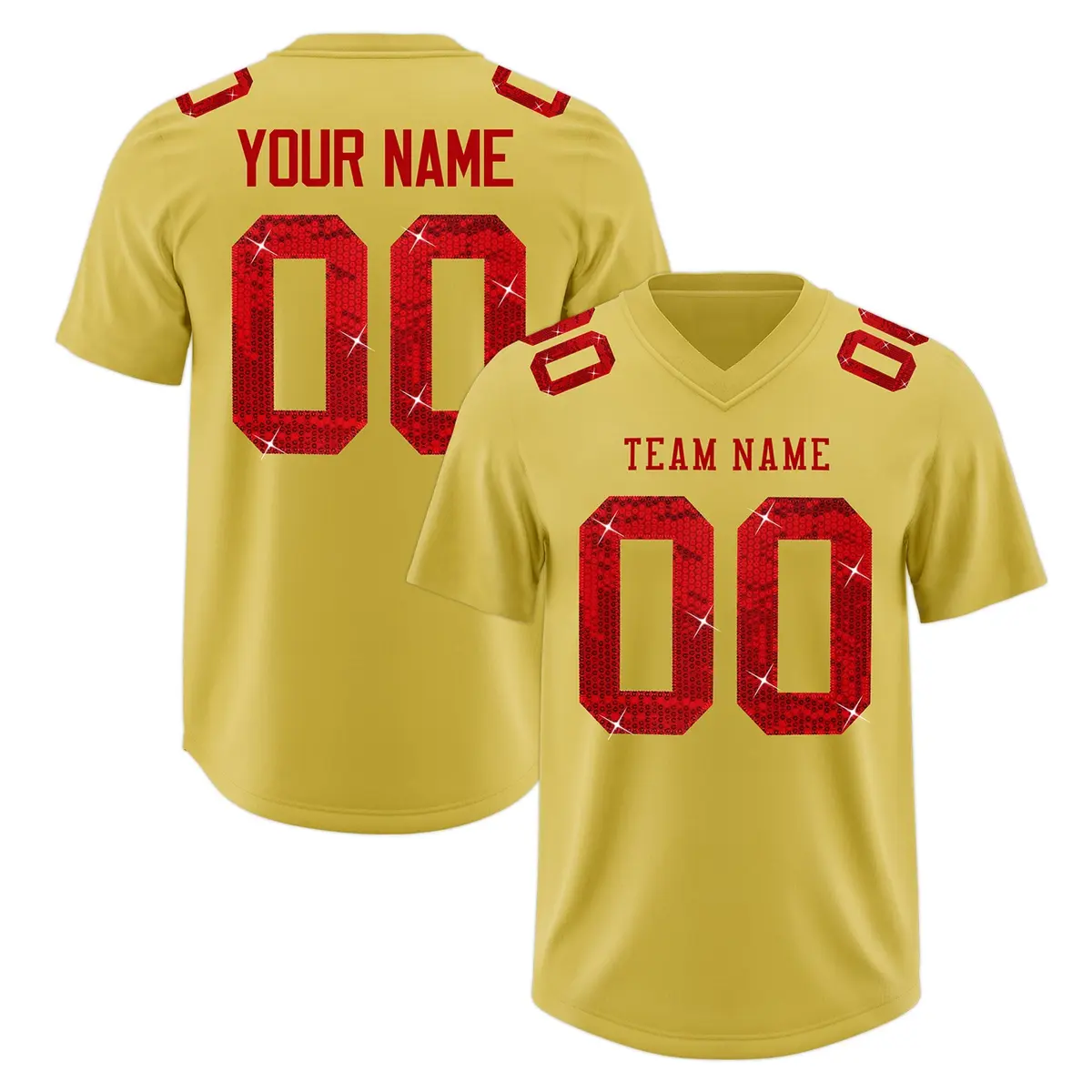 Old Gold Red Sequin Lettering Football Jersey