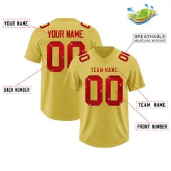 Old Gold Red Sequin Lettering Football Jersey 2