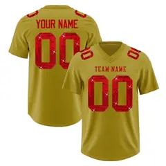 Old Gold Red Sequin Lettering Stretch Football Jersey 1