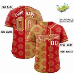 Old Gold Red Split Flower Graffiti Authentic Baseball Jersey 2