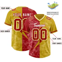 Old Gold Red Split Lightning Pattern Football Jersey 2
