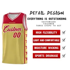 Old Gold Red Star Pattern Team Basketball Jersey 2