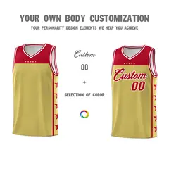 Old Gold Red Star Pattern Team Basketball Jersey 3