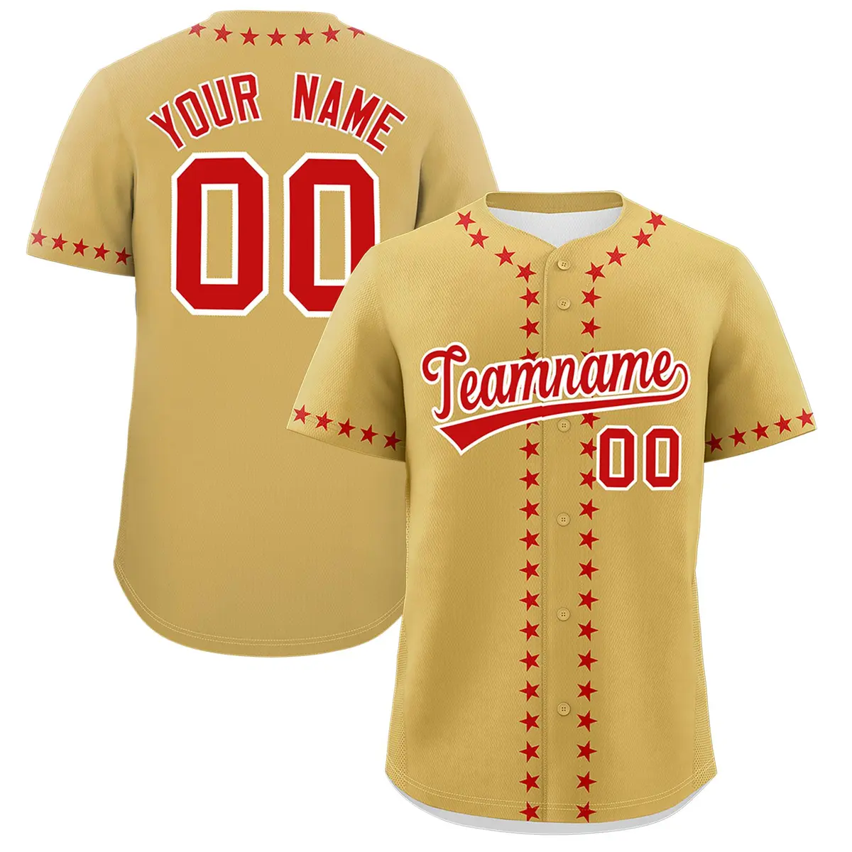 Old Gold Red Star Ribbing Authentic Baseball Jersey