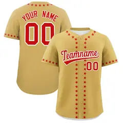 Old Gold Red Star Ribbing Authentic Baseball Jersey 1