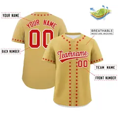 Old Gold Red Star Ribbing Authentic Baseball Jersey 2