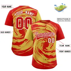 Old Gold Red Swirl Graffiti Pattern Baseball Jersey 2