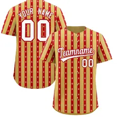 Old Gold Red Thick Stripes Star Pattern Baseball Jersey 1