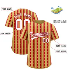 Old Gold Red Thick Stripes Star Pattern Baseball Jersey 2