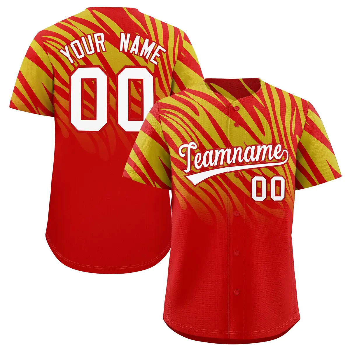 Old Gold Red Tiger Stripe Gradient Baseball Jersey