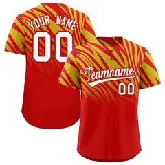 Old Gold Red Tiger Stripe Gradient Baseball Jersey 1
