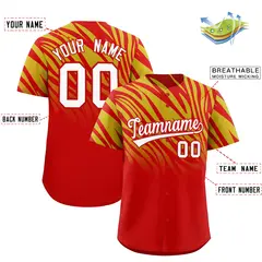 Old Gold Red Tiger Stripe Gradient Baseball Jersey 2