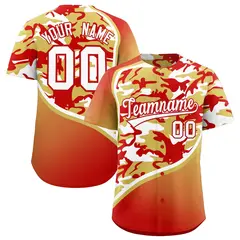 Old Gold Red White Camo Gradient Fashion Baseball Jersey 1