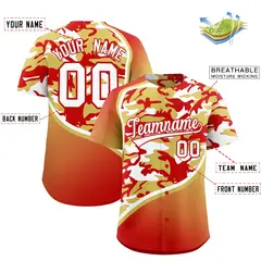 Old Gold Red White Camo Gradient Fashion Baseball Jersey 2