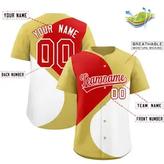Old Gold Red-White Half Heart Color Block Baseball Jersey 2
