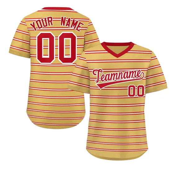 Old Gold Red-White Horizontal Stripe Pullover Baseball Jersey